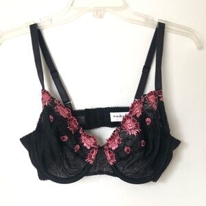 Parisa by Amir Black Pink Floral Lace Bra 34B